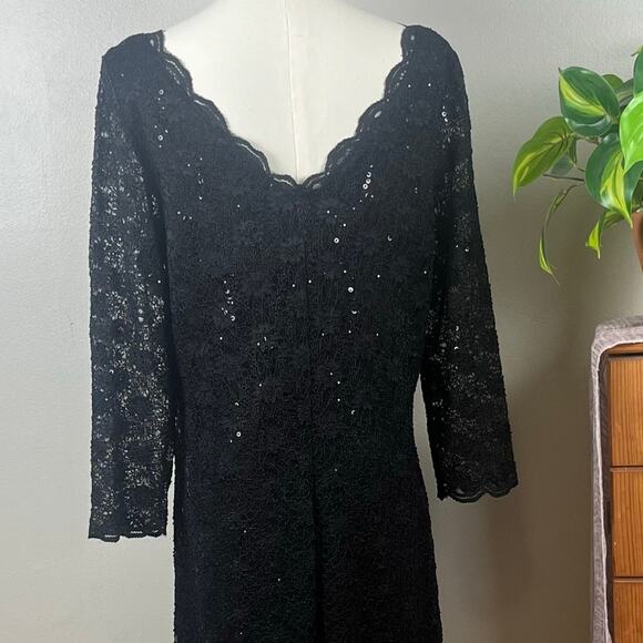 Onyx Nite Black Sequin V Neck Knee Length Dress Size 16 - Picture 5 of 9